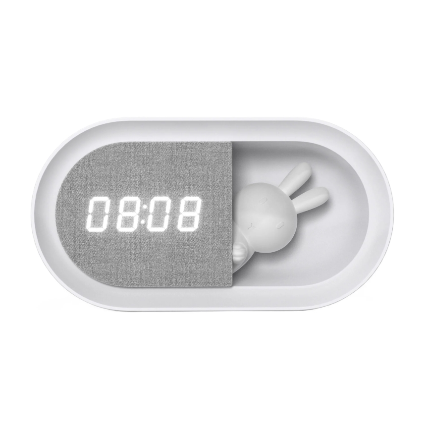 Pequeña lámpara de noche LED regulable con despertador BUNNY LED/1,2W/5V 3000K