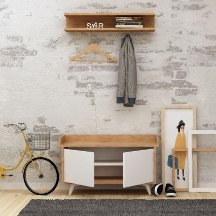 Percha de pared ARASSO 18,8x80 cm + mueble zapatero 60x90 blanco/marrón