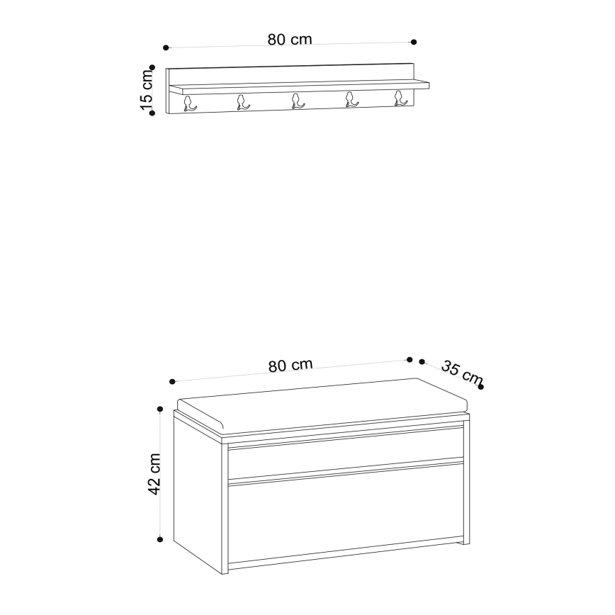 Percha de pared BOBY 15x80 cm + zapatero 42x80 cm marrón/negro
