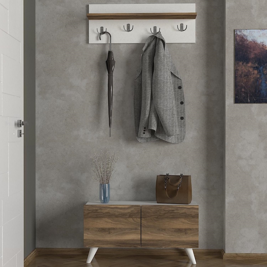 Percha de pared LORES 29,5x80 cm + zapatero 41,5x80 cm marrón/blanco