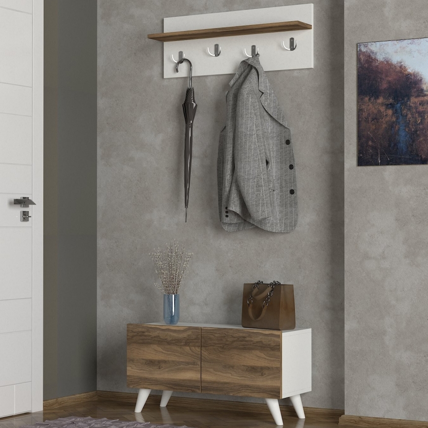 Percha de pared LORES 29,5x80 cm + zapatero 41,5x80 cm marrón/blanco