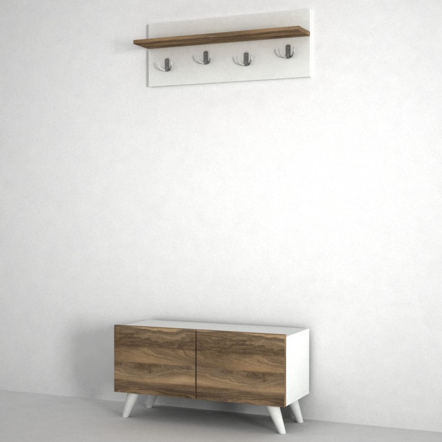 Percha de pared LORES 29,5x80 cm + zapatero 41,5x80 cm marrón/blanco