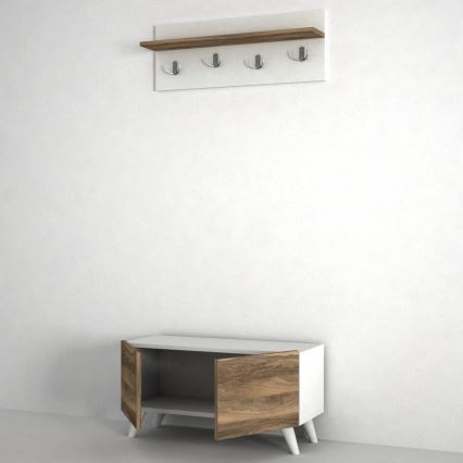 Percha de pared LORES 29,5x80 cm + zapatero 41,5x80 cm marrón/blanco