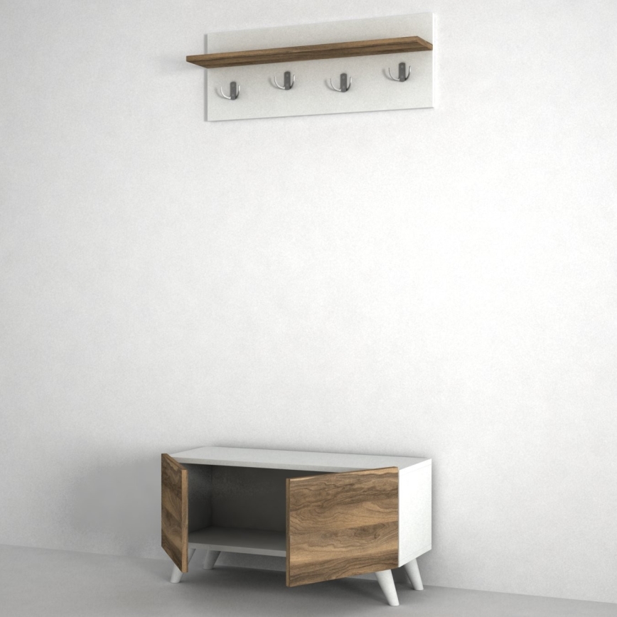Percha de pared LORES 29,5x80 cm + zapatero 41,5x80 cm marrón/blanco