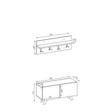 Percha de pared LORES 29,5x80 cm + zapatero 41,5x80 cm marrón/blanco