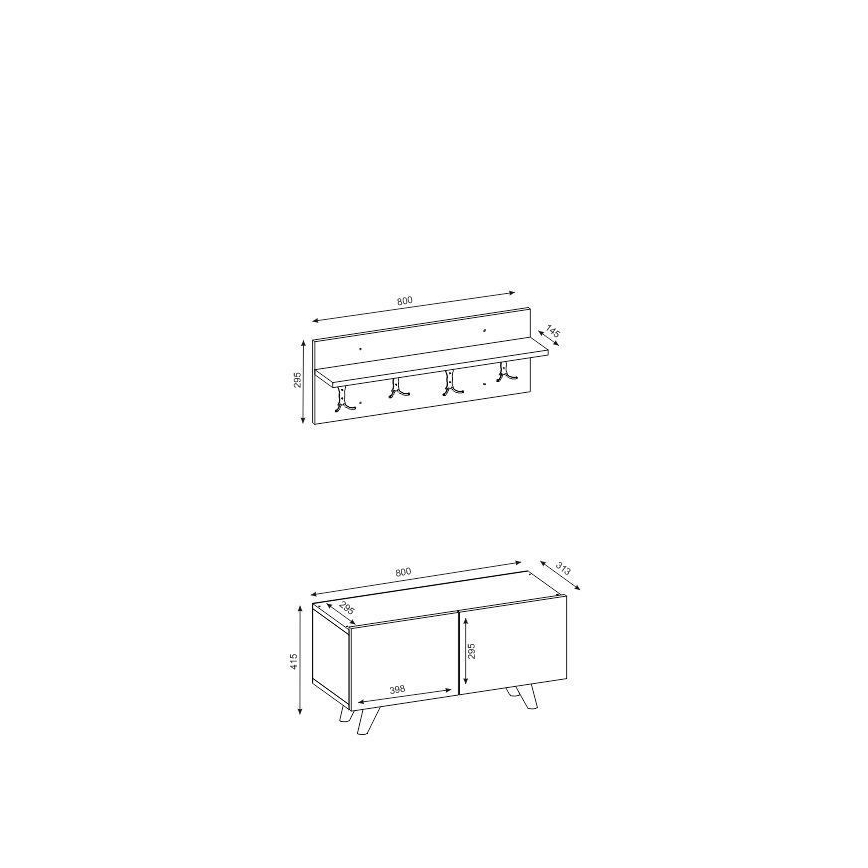 Percha de pared LORES 29,5x80 cm + zapatero 41,5x80 cm marrón/blanco