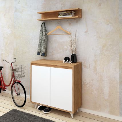Percha de pared OBSOYO 15x80 cm + Zapatero 100x80 cm marrón/blanco
