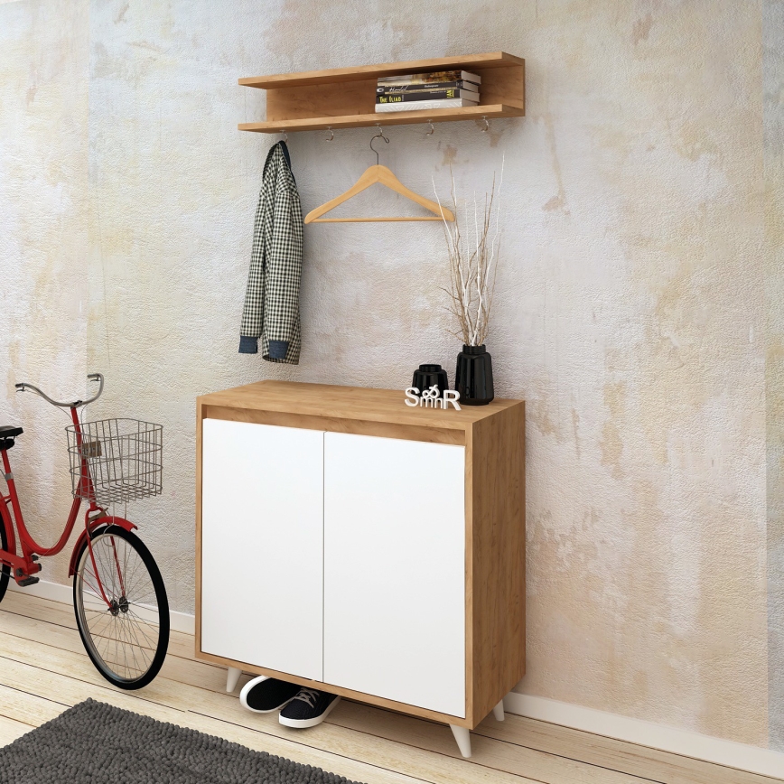 Percha de pared OBSOYO 15x80 cm + Zapatero 100x80 cm marrón/blanco