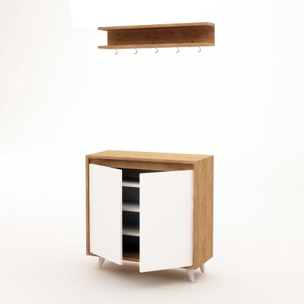 Percha de pared OBSOYO 15x80 cm + Zapatero 100x80 cm marrón/blanco