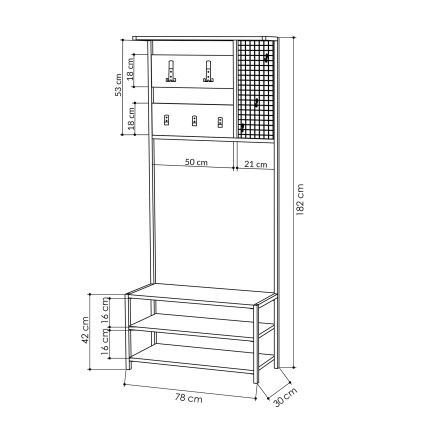 Perchero de pared con mueble zapatero NOMAD 182x78 cm negro/antracita