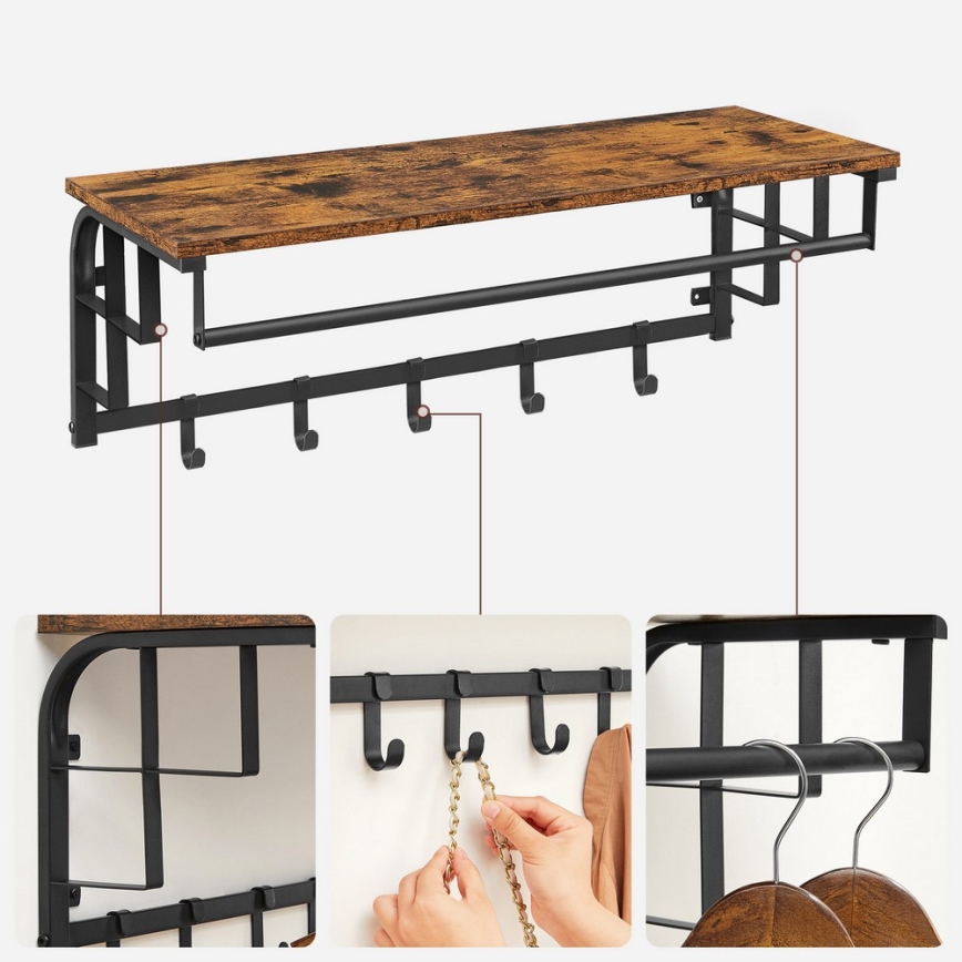 Perchero de pared con repisa NATE marrón/negro