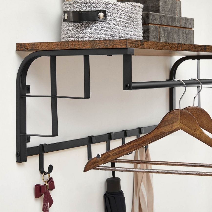 Perchero de pared con repisa NATE marrón/negro