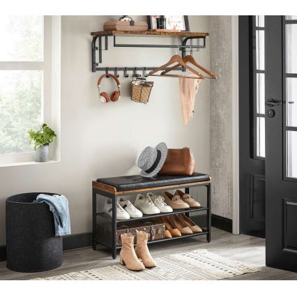 Perchero de pared con repisa NATE marrón/negro