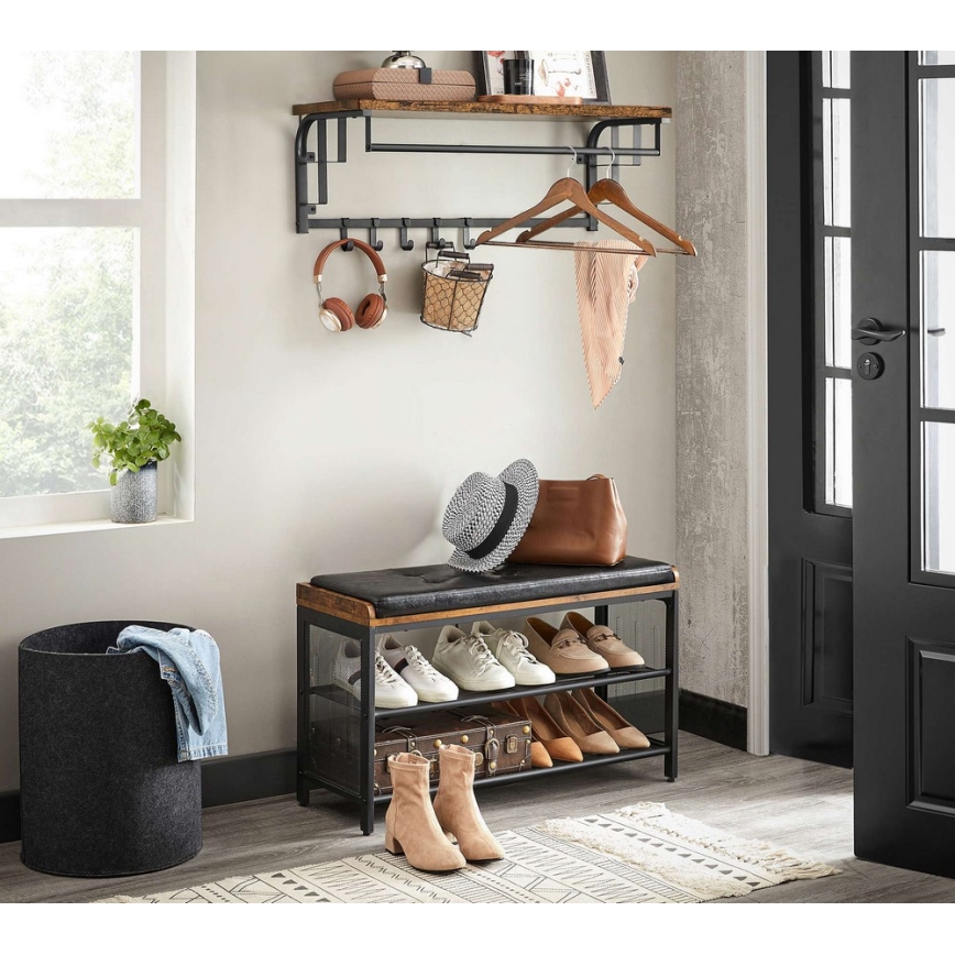 Perchero de pared con repisa NATE marrón/negro