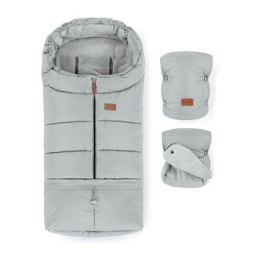 PETITE&MARS - CONJUNTO Saco infantil 3 en 1 JIBOT + manoplas para cochecito JASIE gris claro