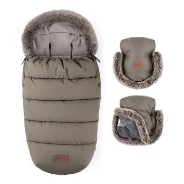 PETITE&MARS - CONJUNTO Saco infantil 4 en 1 COMFY + manoplas para cochecito FURRY Mocha Mousse