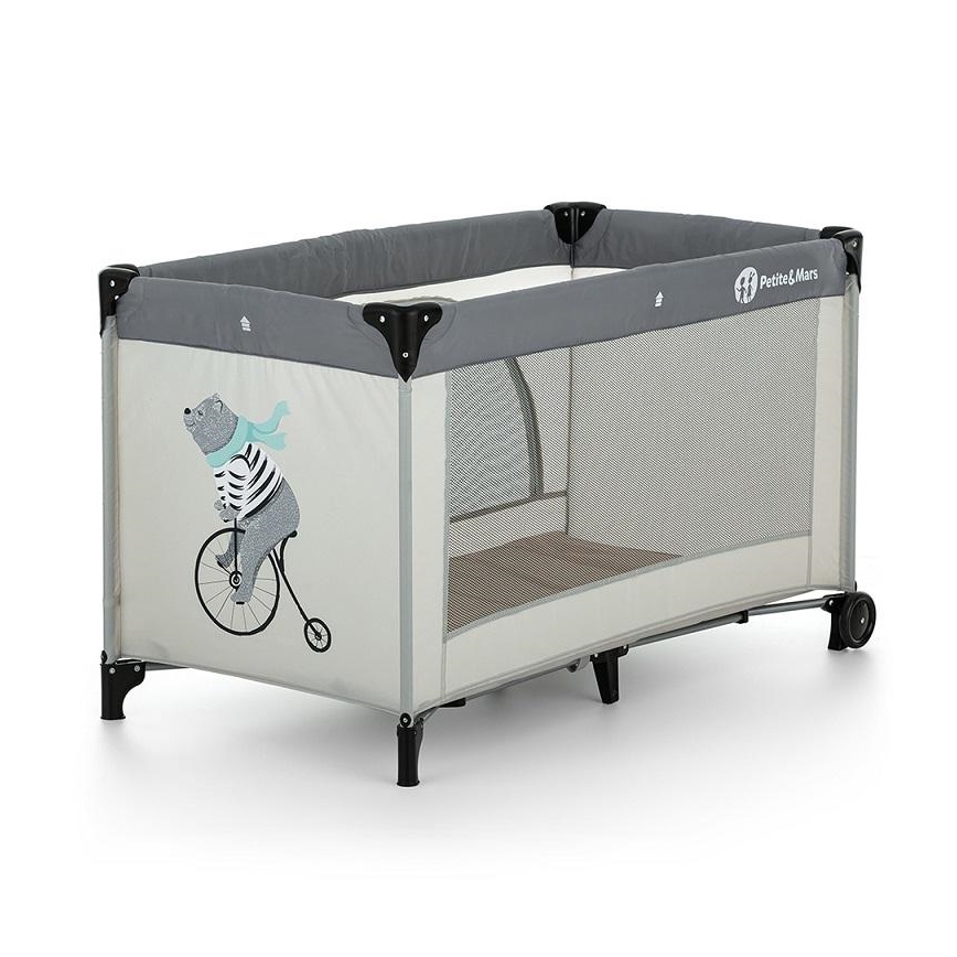 PETITE&MARS - Cuna de viaje NYJA TEDDY BIKER gris/beige