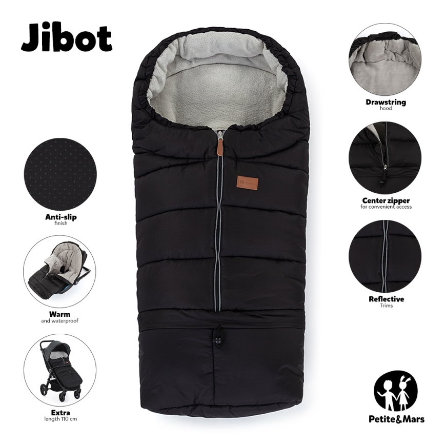 PETITE&MARS - JUEGO Saco de dormir 3en1 JIBOT + manguitos para cochecito JASIE gris