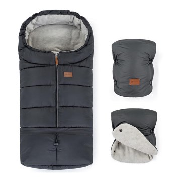 PETITE&MARS - SET Saco de bebé 3 en 1 JIBOT + manoplas para cochecito JASIE gris