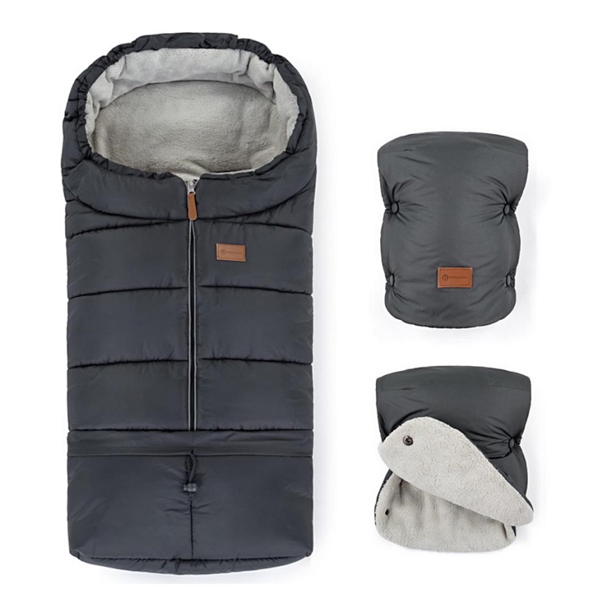 PETITE&MARS - SET Saco de bebé 3 en 1 JIBOT + manoplas para cochecito JASIE gris