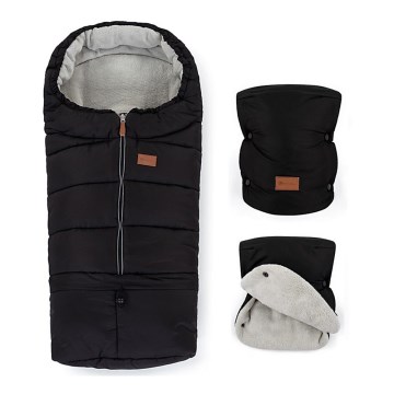 PETITE&MARS - SET Saco de bebé 3 en 1 JIBOT + manoplas para cochecito JASIE negro