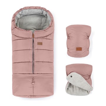 PETITE&MARS - SET Saco de bebé 3 en 1 JIBOT + manoplas para cochecito JASIE rosa