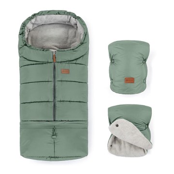 PETITE&MARS - SET Saco de bebé 3 en 1 JIBOT + manoplas para cochecito JASIE verde