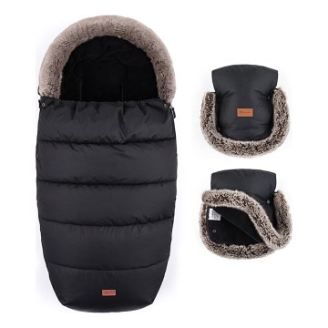 PETITE&MARS - SET Saco de Dormir para Bebé 4en1 COMFY + fundas para cochecito FURRY Forever Black