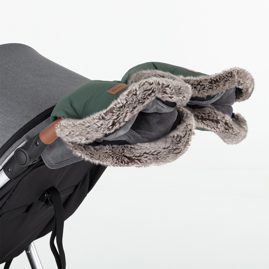 PETITE&MARS - SET Saco infantil 4 en 1 COMFY + manoplas para cochecito FURRY Kaki