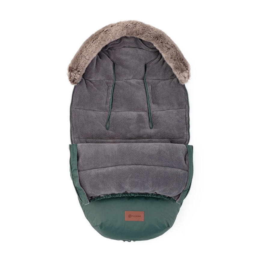 PETITE&MARS - SET Saco infantil 4 en 1 COMFY + manoplas para cochecito FURRY Kaki
