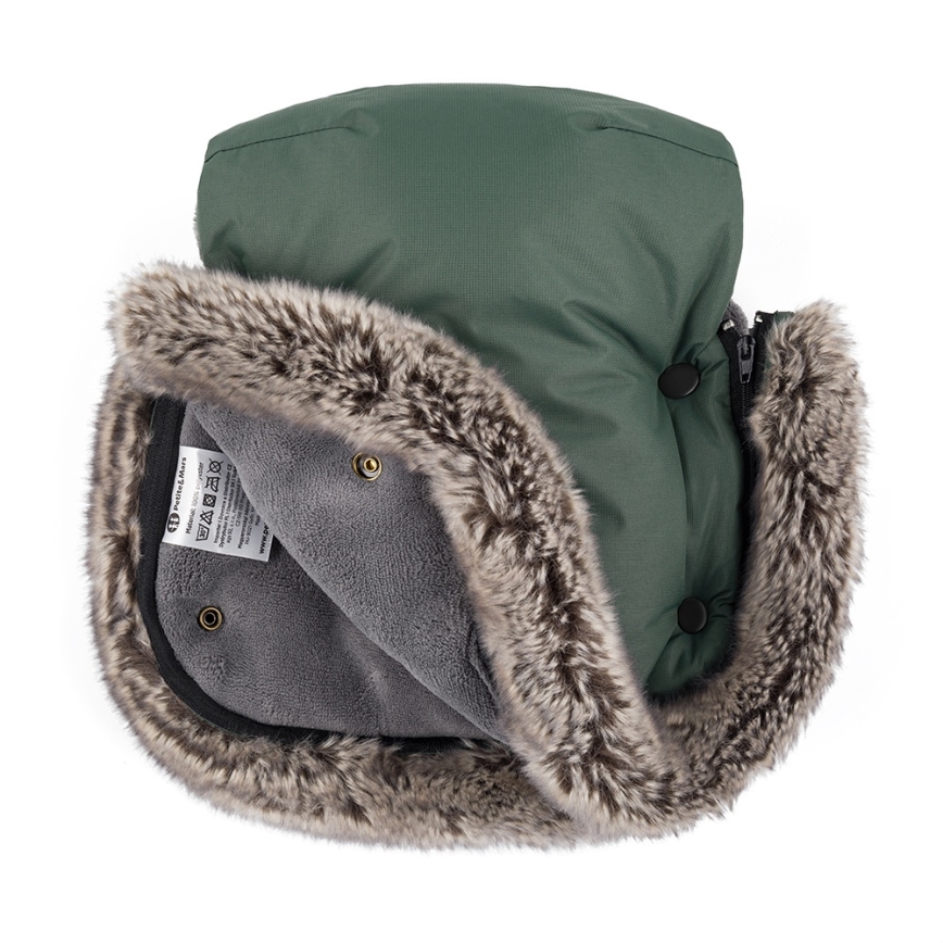 PETITE&MARS - SET Saco infantil 4 en 1 COMFY + manoplas para cochecito FURRY Kaki