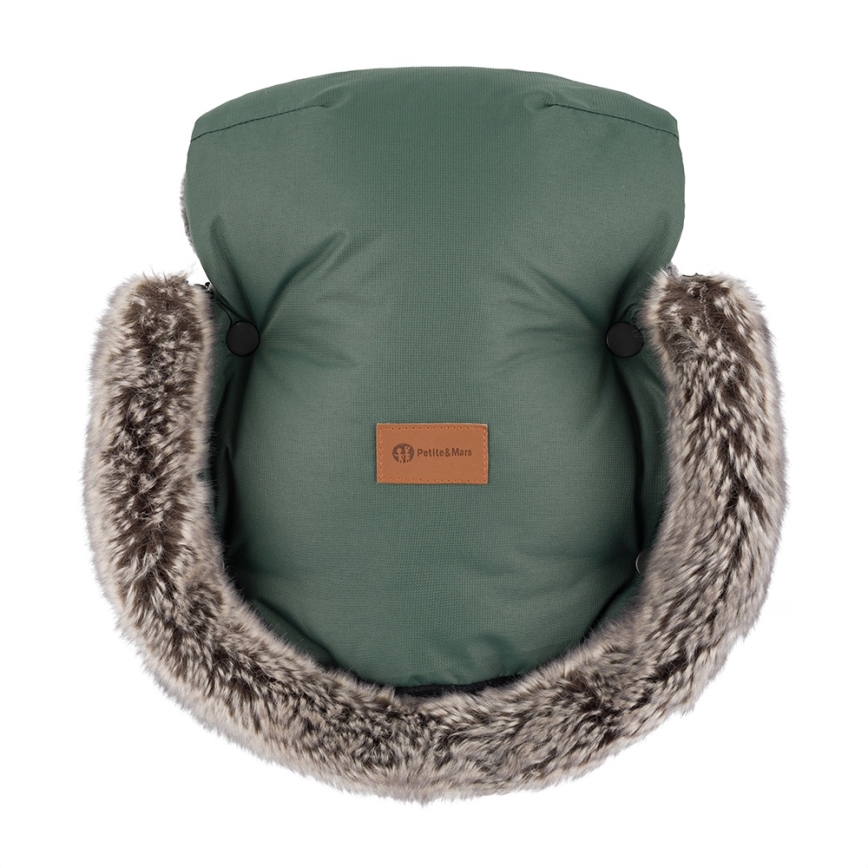 PETITE&MARS - SET Saco infantil 4 en 1 COMFY + manoplas para cochecito FURRY Kaki