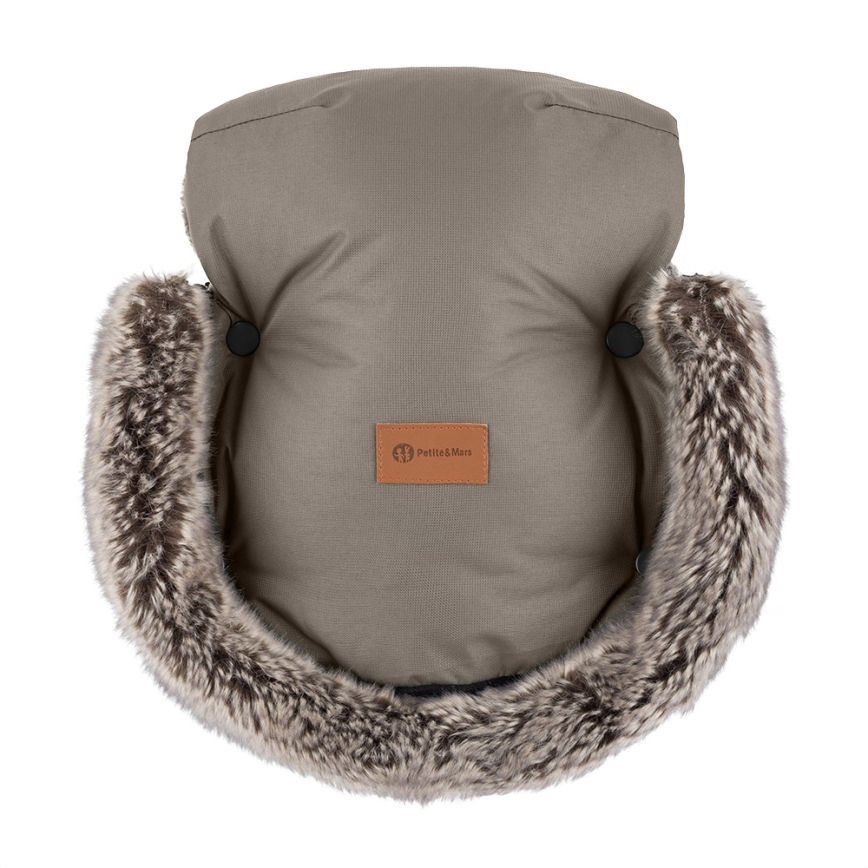 PETITE&MARS - CONJUNTO Saco infantil 4 en 1 COMFY + manoplas para cochecito FURRY Mocha Mousse