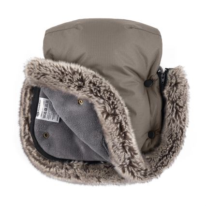 PETITE&MARS - CONJUNTO Saco infantil 4 en 1 COMFY + manoplas para cochecito FURRY Mocha Mousse