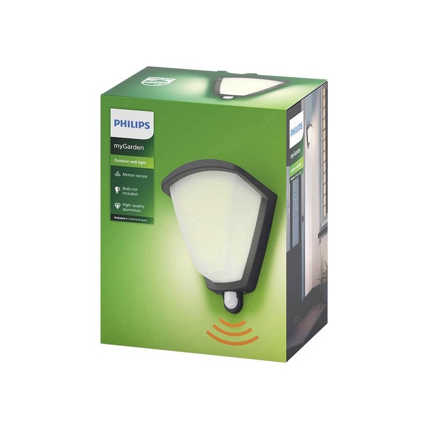 Philips 1738493PN - Aplique de exterior con sensor KISKADEE 1xE27/42W/230V IP44