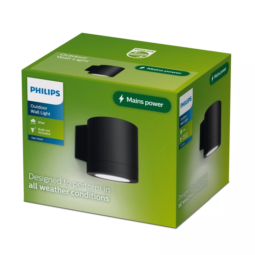 Philips - Aplique de pared exterior FYLX 1xGU10/5W/230V negro IP44
