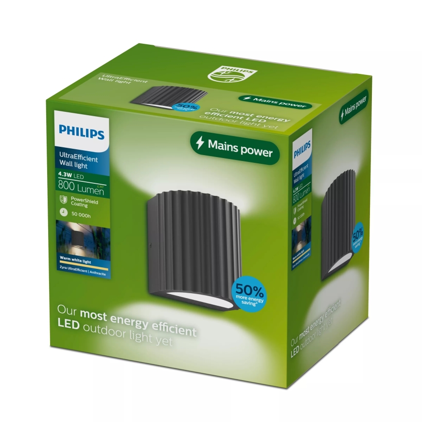Philips - Aplique de pared LED para exterior ZYRA, 4,3 W / 230 V / 2700 K / IP44