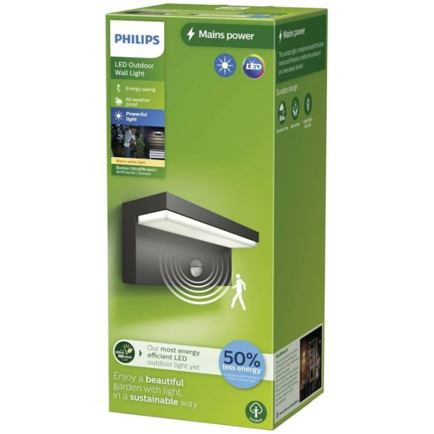 Philips - Aplique LED de exterior con sensor BUSTAN LED/3,8W/230V 2700K IP44