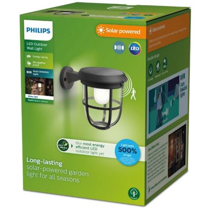 Philips - LED Luz solar de pared con sensor de movimiento y crepuscular RADII LED/1,3W/3,7V 2000 mAh 3000K IP44