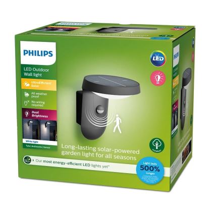 Philips - LED Luz solar de pared con sensor de movimiento y crepuscular LED/1,2W/4V 1800 mAh 3000K IP44