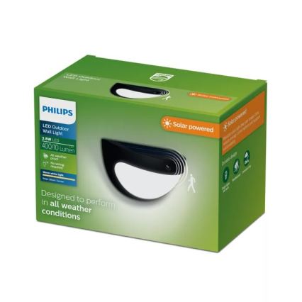 Philips - Aplique solar LED de pared con sensor SWYN LED/3,8W/3,7V 800 mAh 2700K IP44 negro