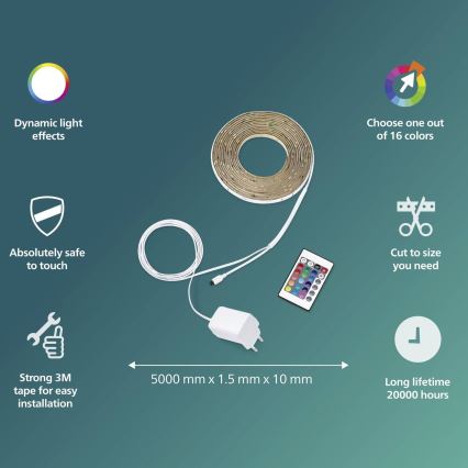 Philips - Banda LED RGBW Dimmable 5m LED/12W/230V + Control Remoto