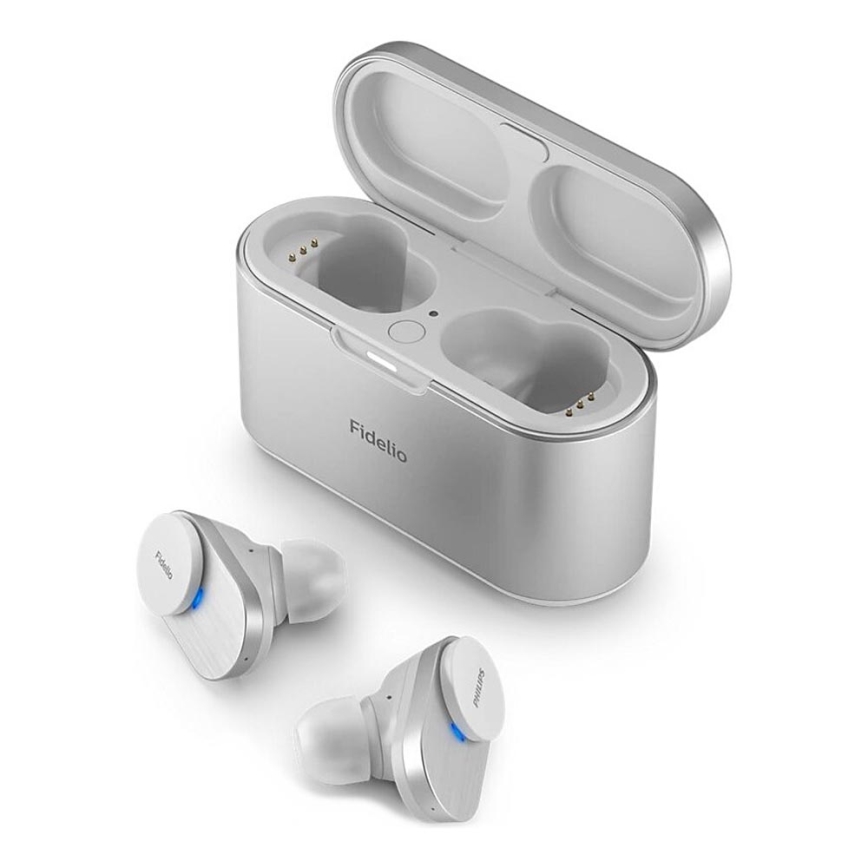 Philips Fidelio T1WT/00 - Audífonos inalámbricos IPX4 2x 60 mAh + 650 mAh plata