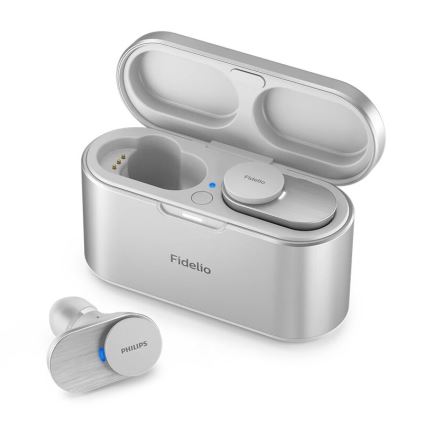 Philips Fidelio T1WT/00 - Audífonos inalámbricos IPX4 2x 60 mAh + 650 mAh plata