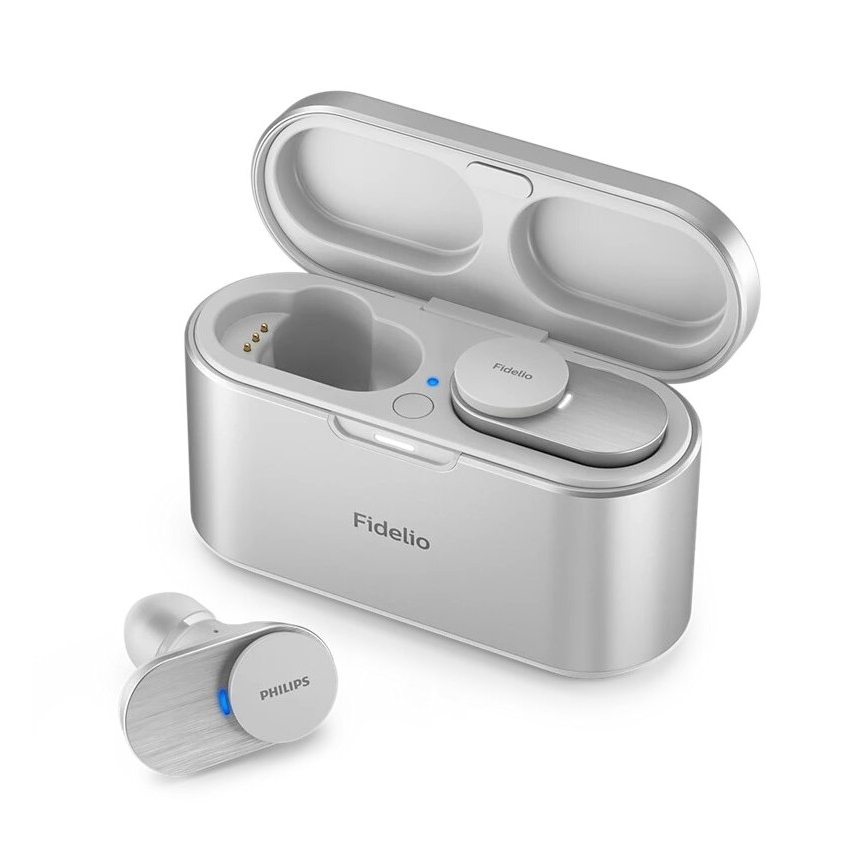 Philips Fidelio T1WT/00 - Audífonos inalámbricos IPX4 2x 60 mAh + 650 mAh plata