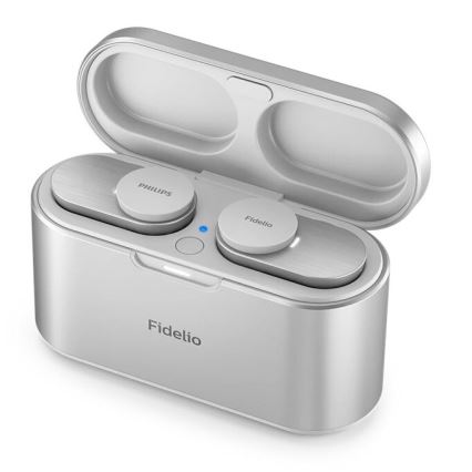 Philips Fidelio T1WT/00 - Audífonos inalámbricos IPX4 2x 60 mAh + 650 mAh plata