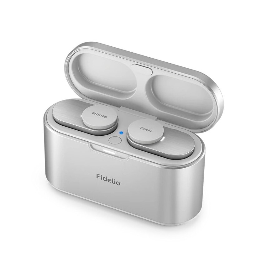 Philips Fidelio T1WT/00 - Audífonos inalámbricos IPX4 2x 60 mAh + 650 mAh plata