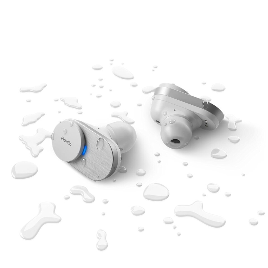 Philips Fidelio T1WT/00 - Audífonos inalámbricos IPX4 2x 60 mAh + 650 mAh plata