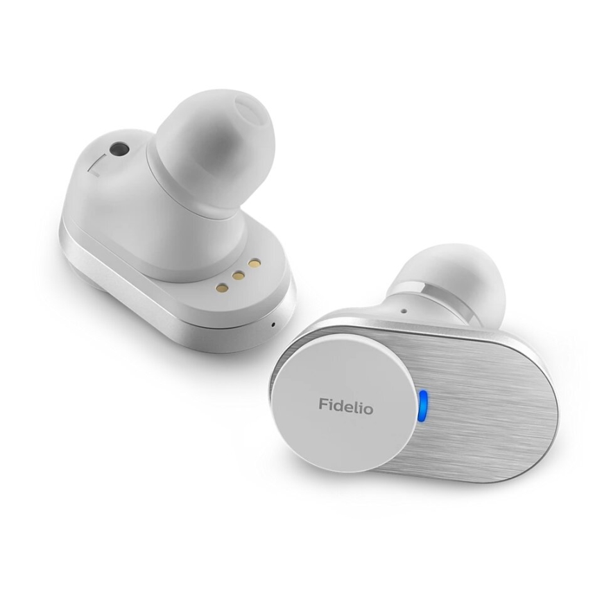 Philips Fidelio T1WT/00 - Audífonos inalámbricos IPX4 2x 60 mAh + 650 mAh plata