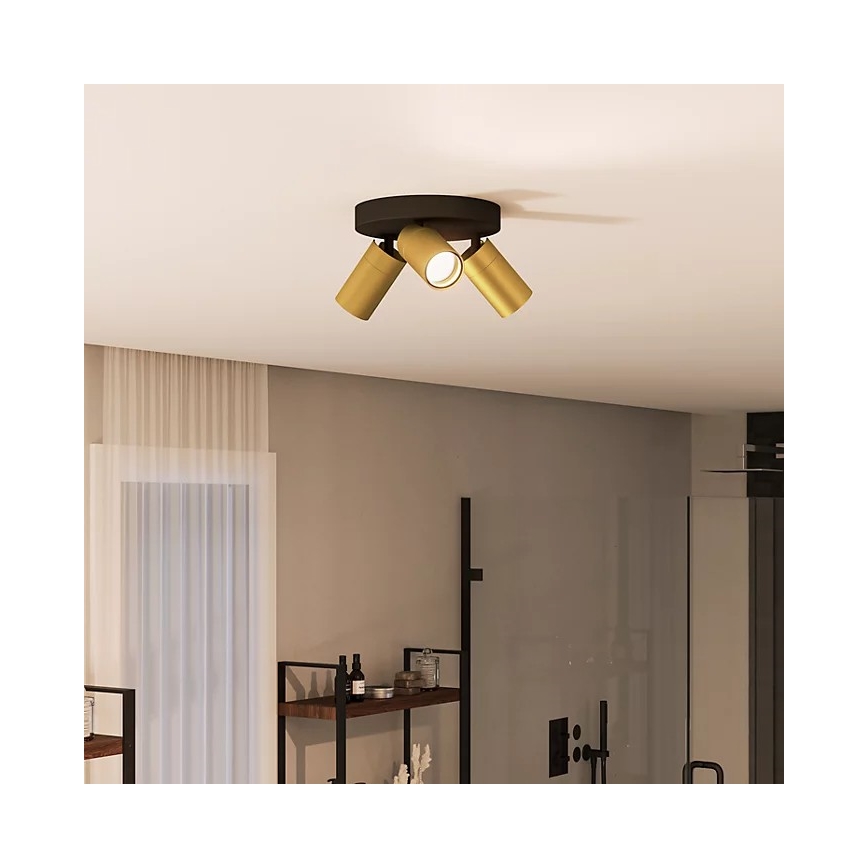Philips - Foco de baño IDRIS 3xGU10/5W/230V IP44 negro/dorado